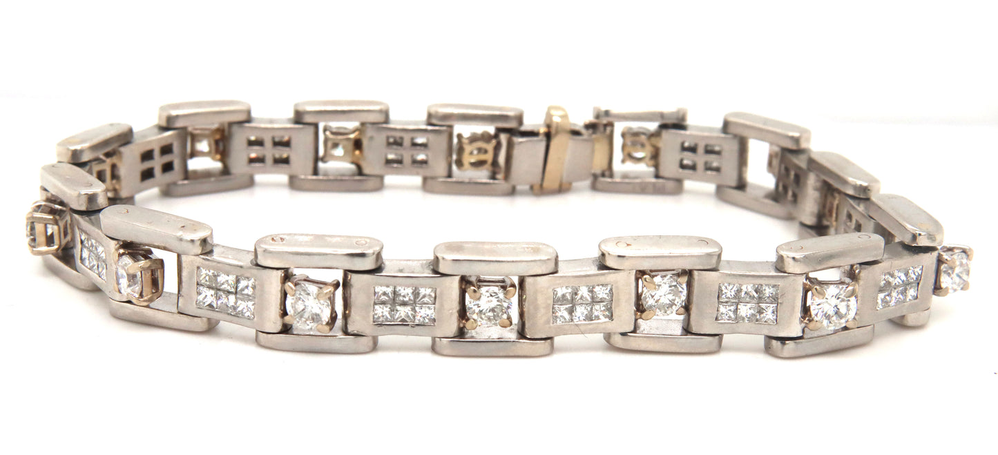 Platinum 6.75ctw RBC and princess cut diamond bracelet