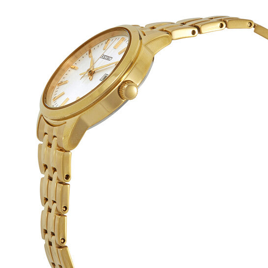 Seiko Women’s Gold-Tone Stainless Steel Watch – White Dial, Quartz, Date Display