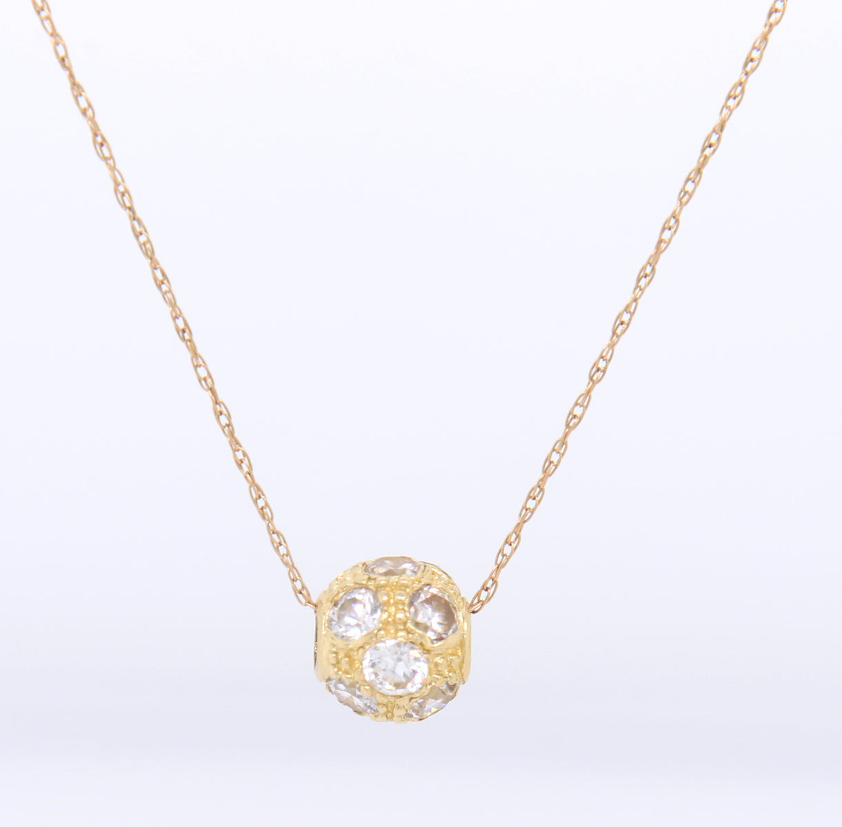 10K Yellow Gold Crystal Pave Ball Necklace