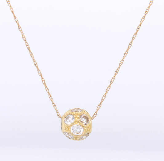 10K Yellow Gold Crystal Pave Ball Necklace