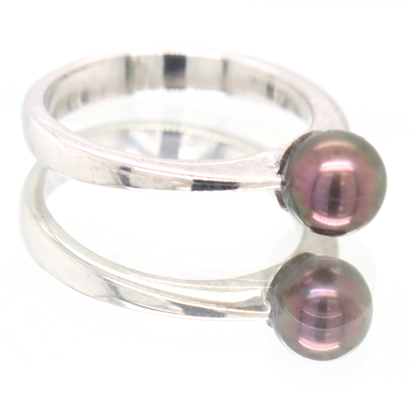 Simple 18kt WG 6.5mm Black Pearl Ring