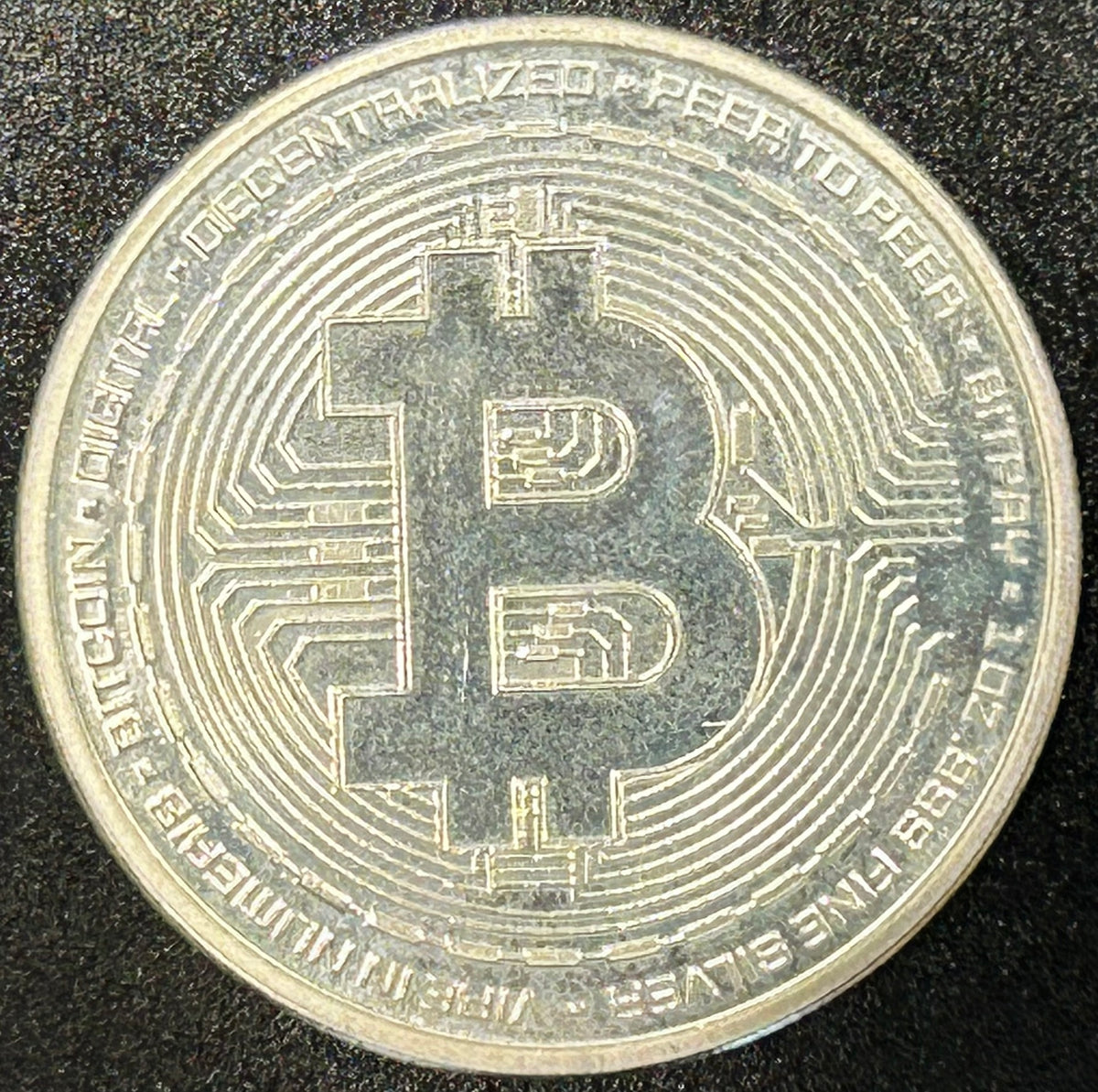 Bitcoin Silver Round with Circuit Board Design