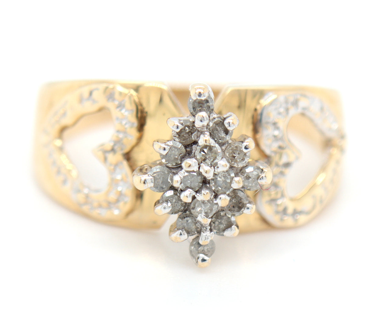 10K Yellow Gold Diamond Cluster Ring 16-Diamond Floral Design Size 7