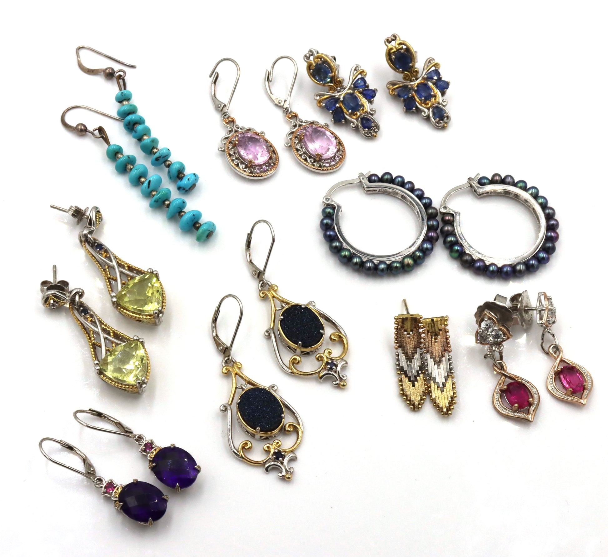 925 Sterling Silver Gemstone Earrings Lot