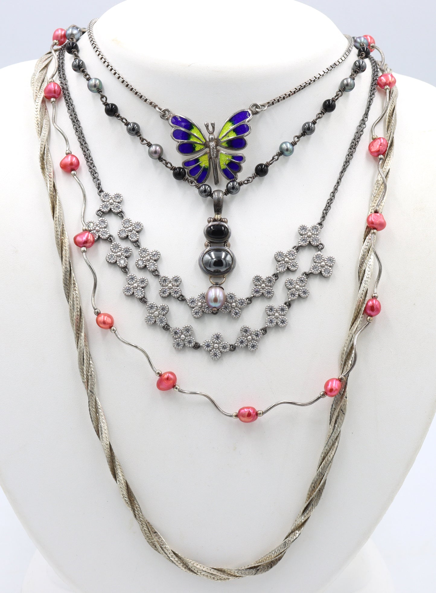 Group lot of 5 Vintage 925 sterling silver necklaces