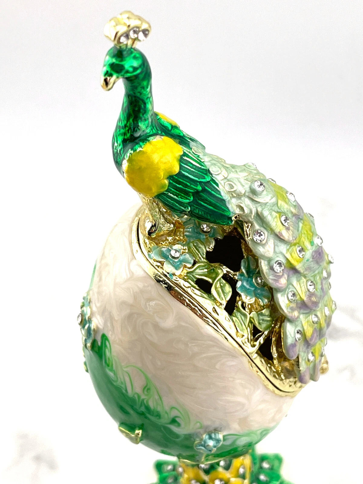 Imperial Russian Fabergé Egg Trinket Box – Gold Décor, Austrian Crystals, Handmade