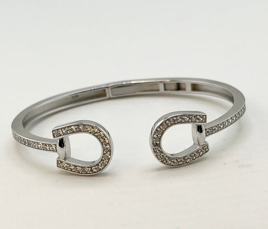 925 Sterling Silver Two Horsebit Motifs With End Design As Half Saddle Details Bangle