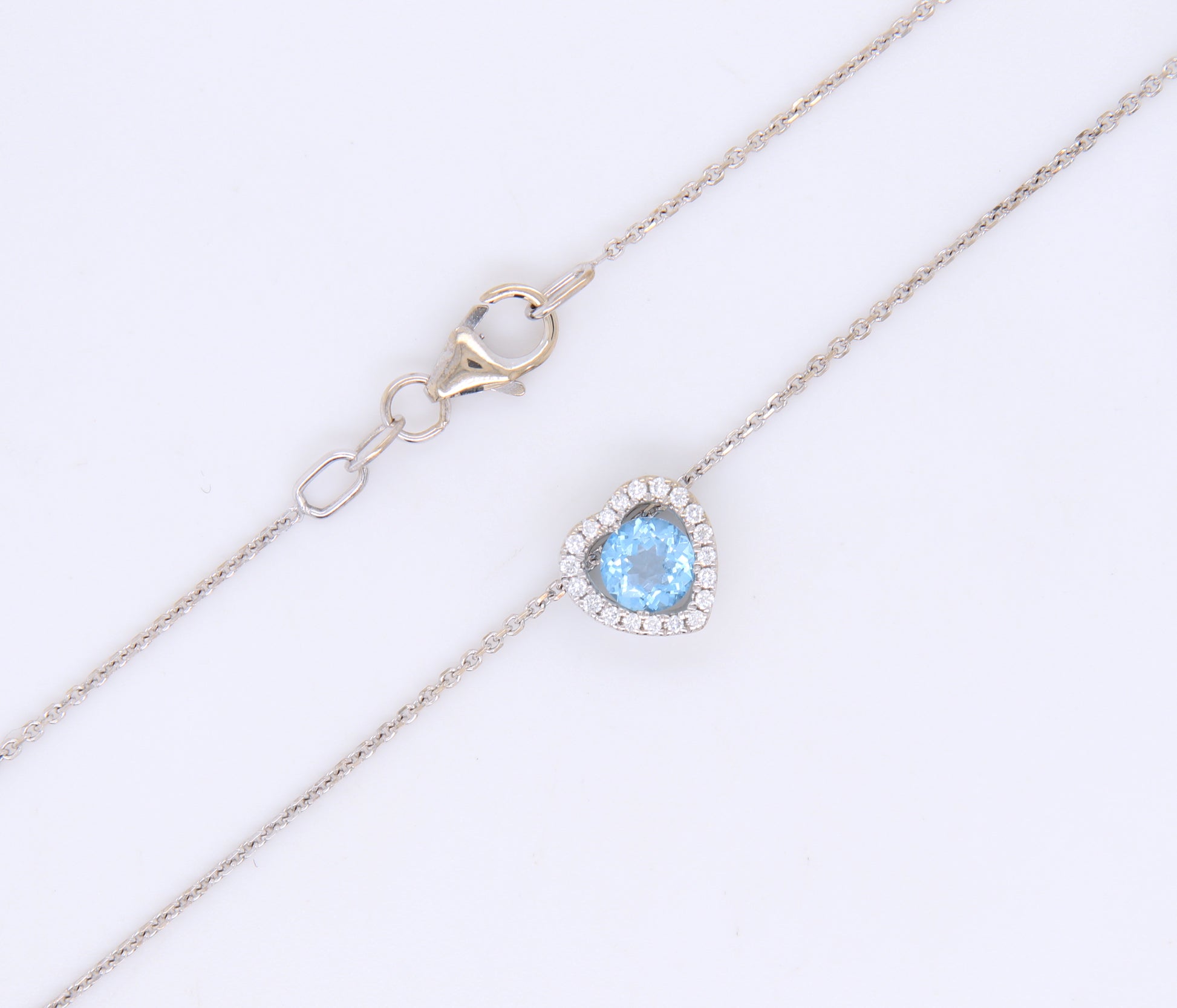 Gorgeous White Gold Blue Topaz and Diamond Pendant on Chain