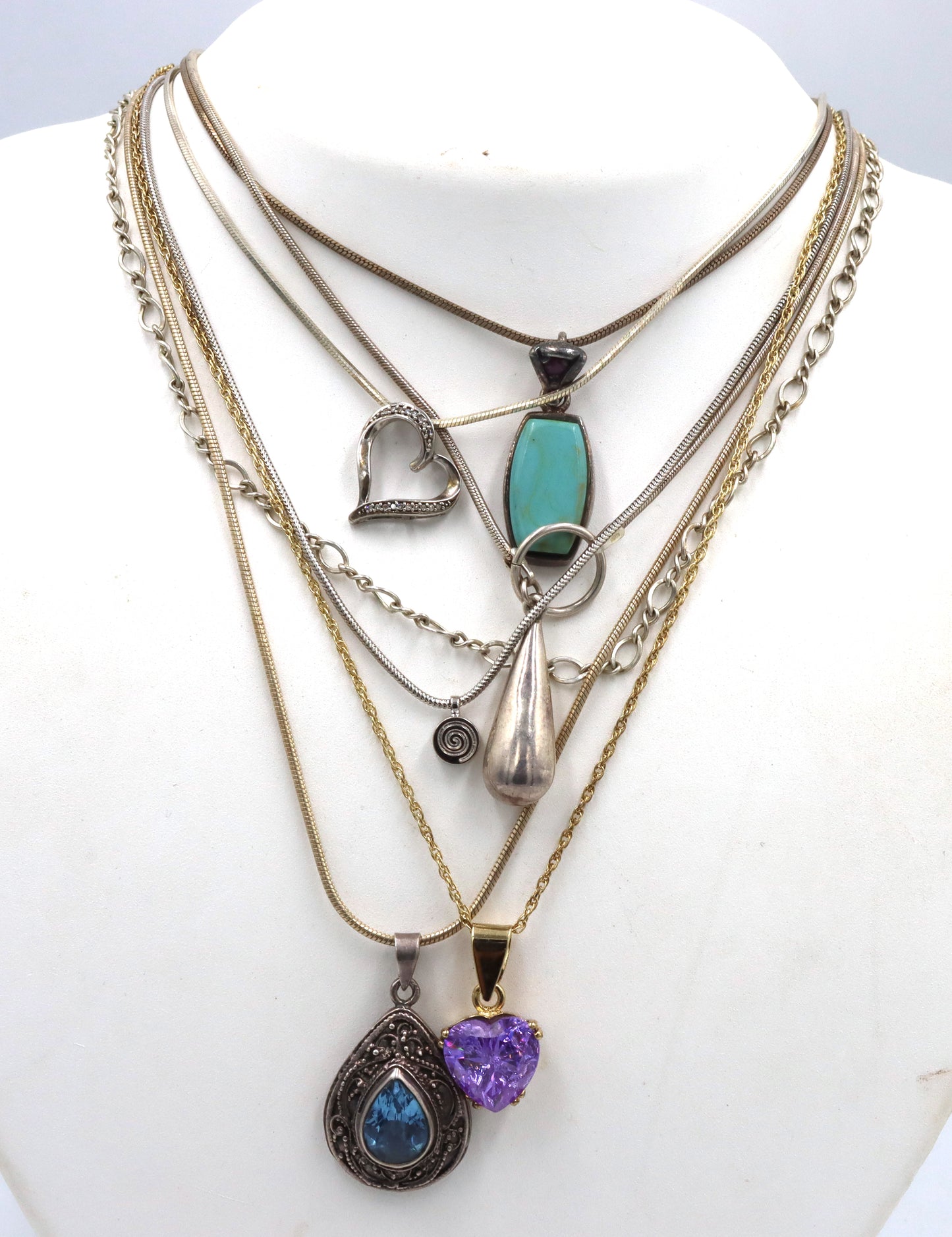 Group lot of 7 Vintage 925 sterling silver necklaces