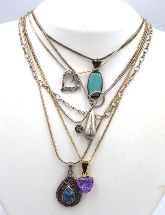 Group lot of 7 Vintage 925 sterling silver necklaces