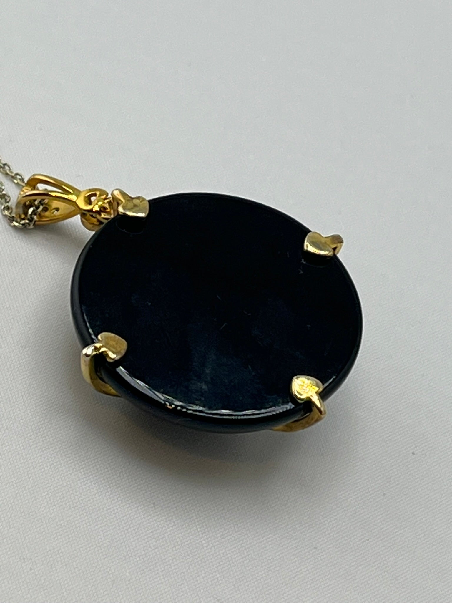 925 Black Rhodium Sterling Silver Black Onyx with Crystal Set Rhombus Overlay Pendant Necklace