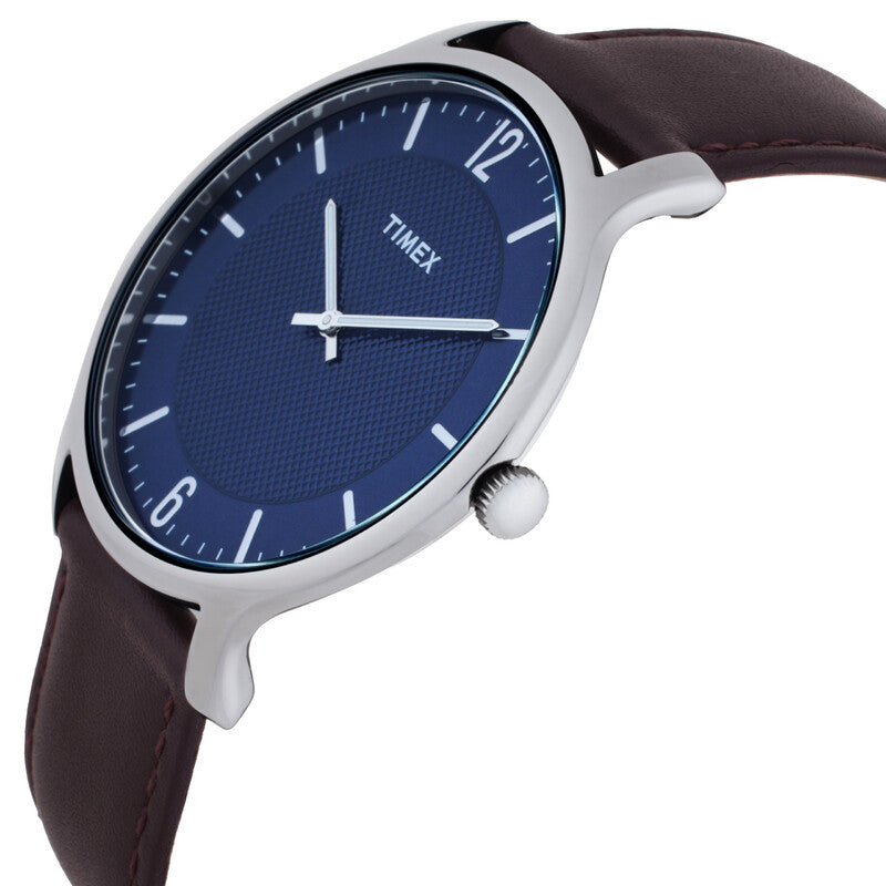 Timex Metropolitan Mens Quartz Blue Dial Brown Leather Strap Watch