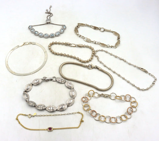 Group lot of vintage sterling silver 9 bracelets