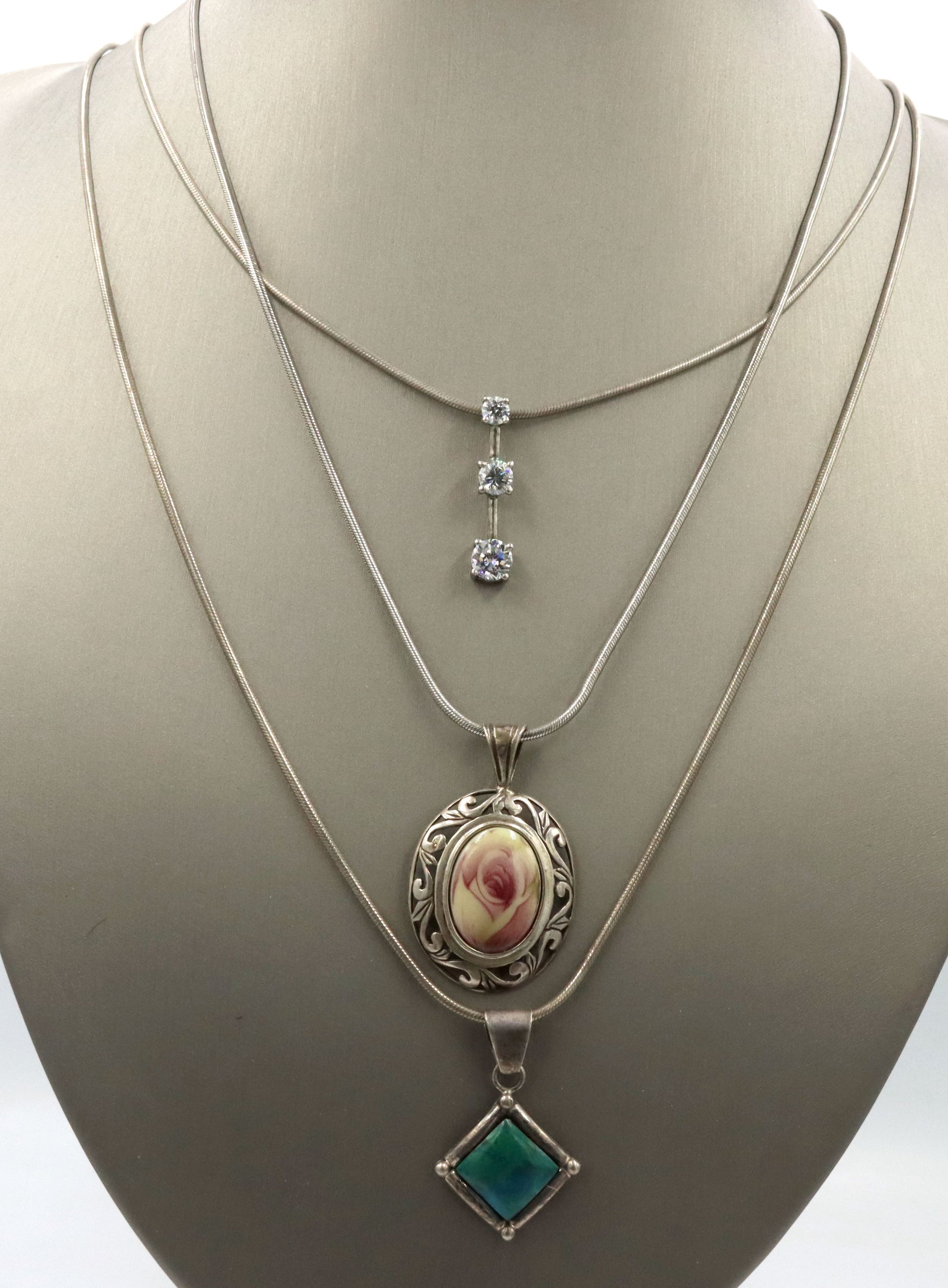 Group lot of 3 Vintage 925 sterling silver necklaces