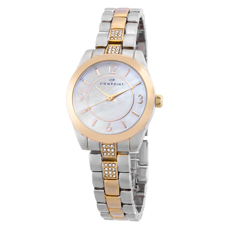 Timex Viewpoint Womens Quartz Dress Watch Two Tone Stainless Steel Bracelet Mother of Pearl Dial