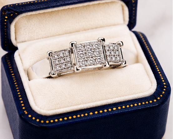 Dazzling 14KT White Gold Diamond Pave Three Setting Ring