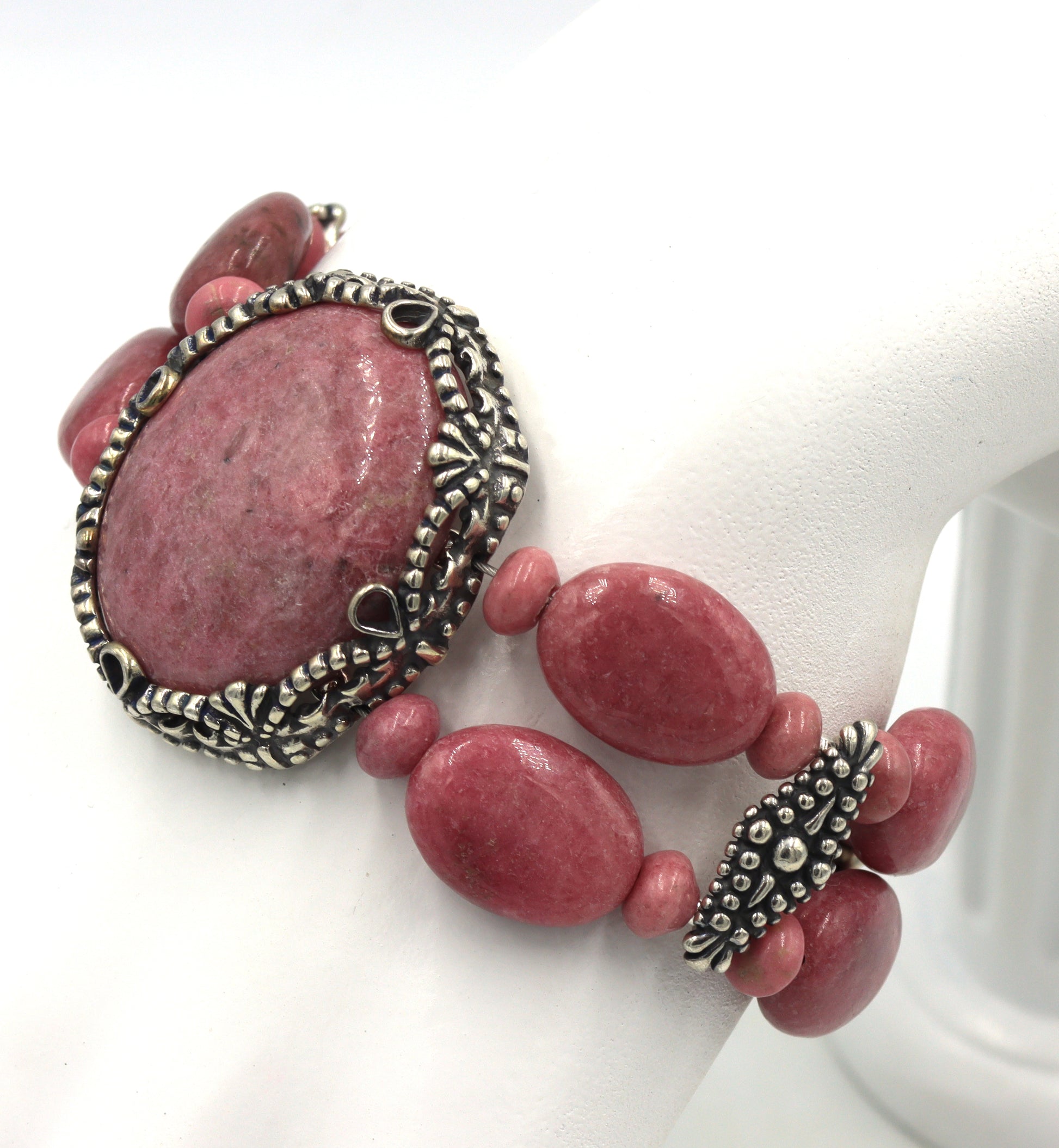 Set of Carolyn Pollack southwest sterling silver pink Rhodonite pendant necklace with matching brace