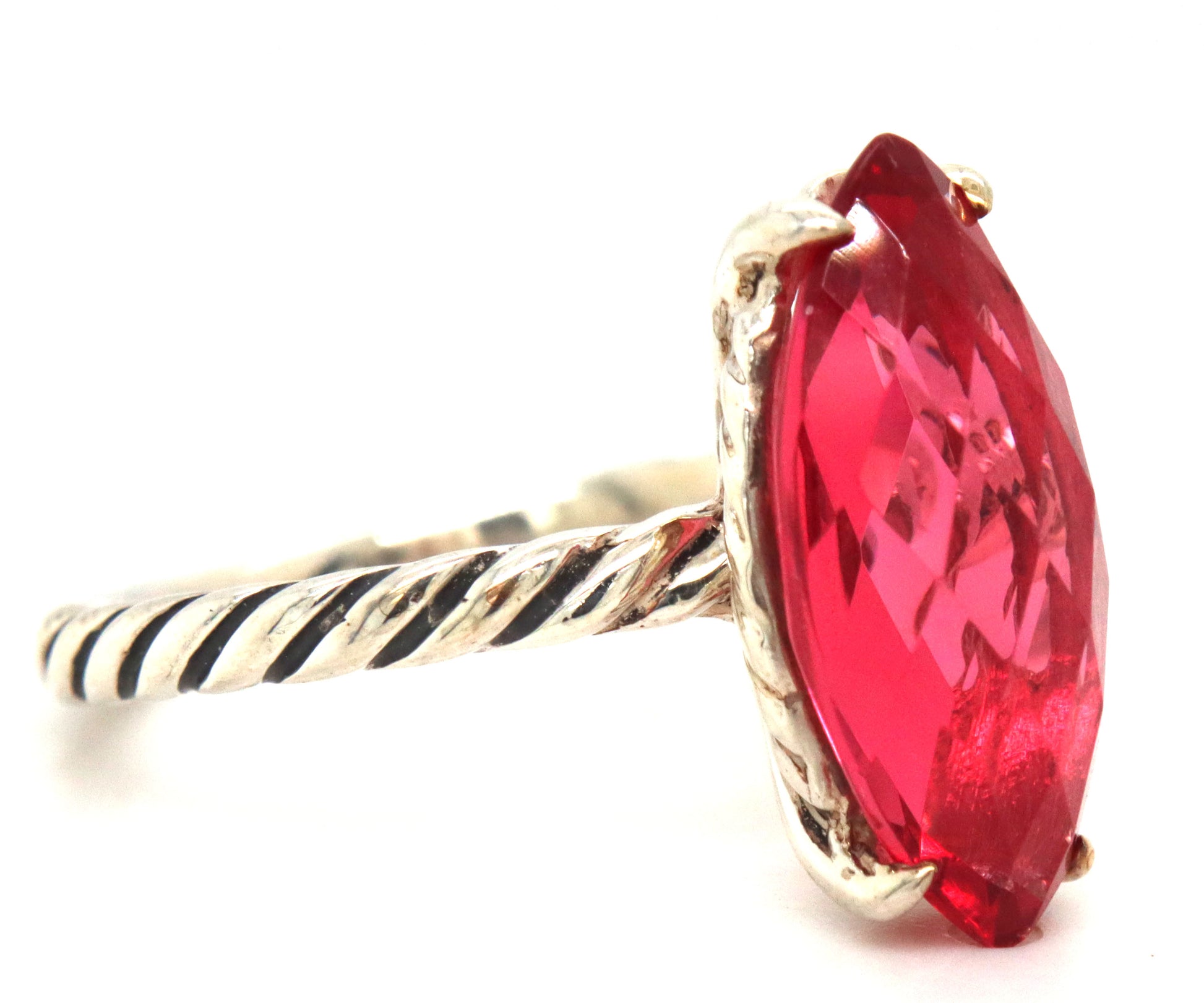 David Yurman red stone marquise shaped ring