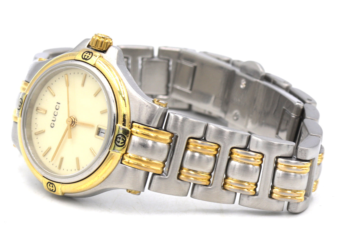 Gucci two tone cream dial quartz watch