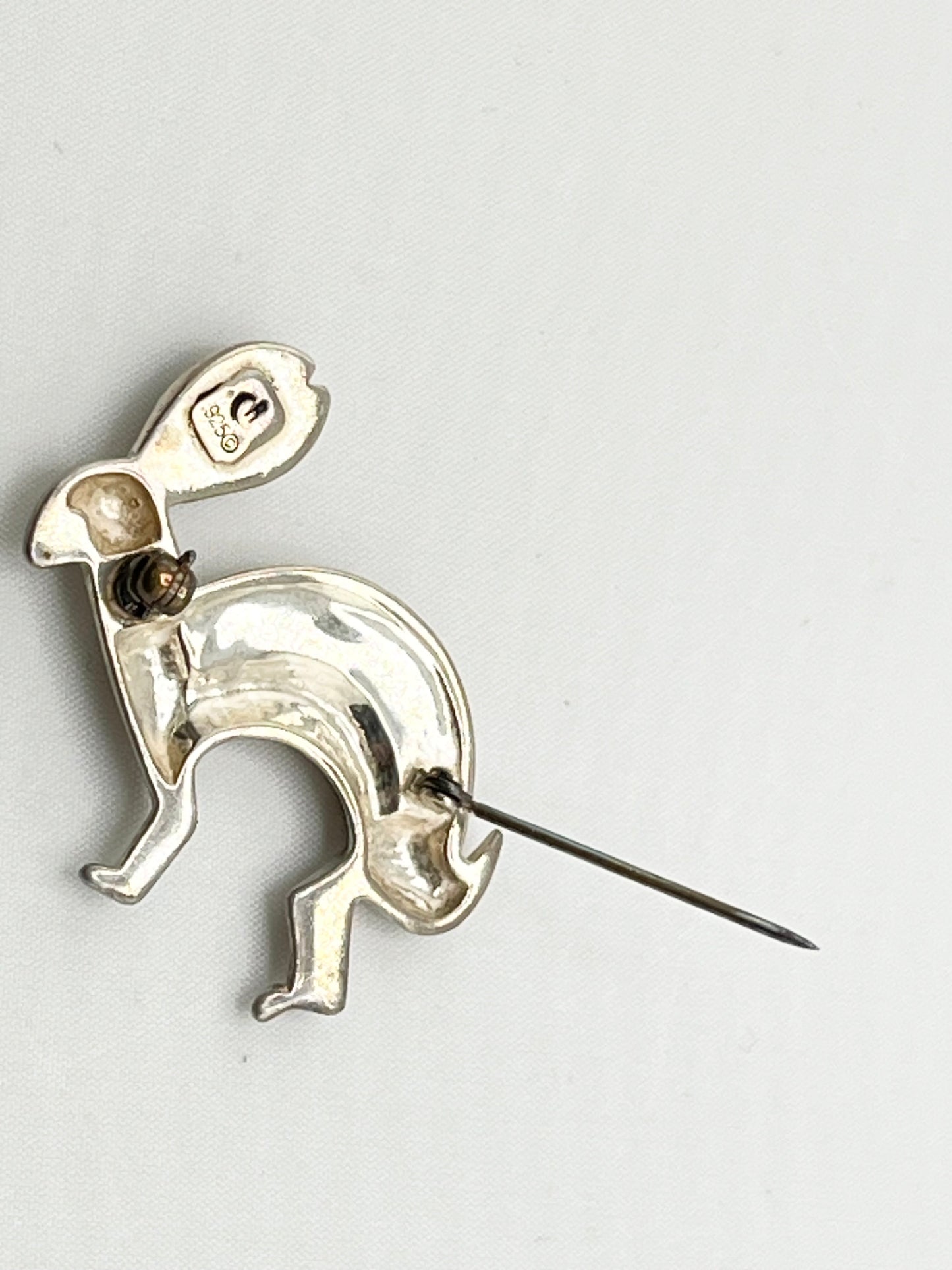 925 Sterling Silver Carolyn Pollack Relios Southwestern Rabbit With Green And Gold Inlay Brooch