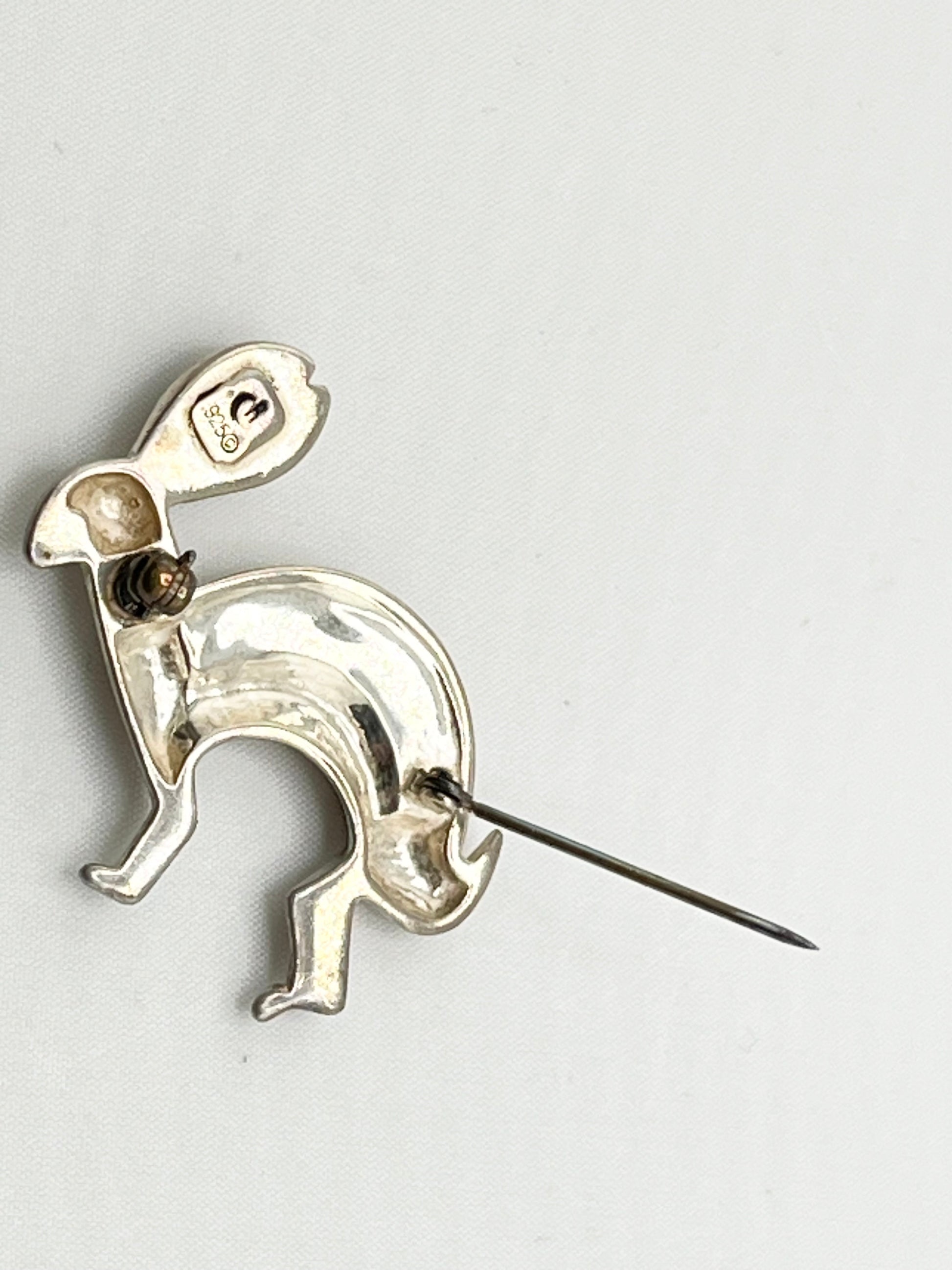 925 Sterling Silver Carolyn Pollack Relios Southwestern Rabbit With Green And Gold Inlay Brooch