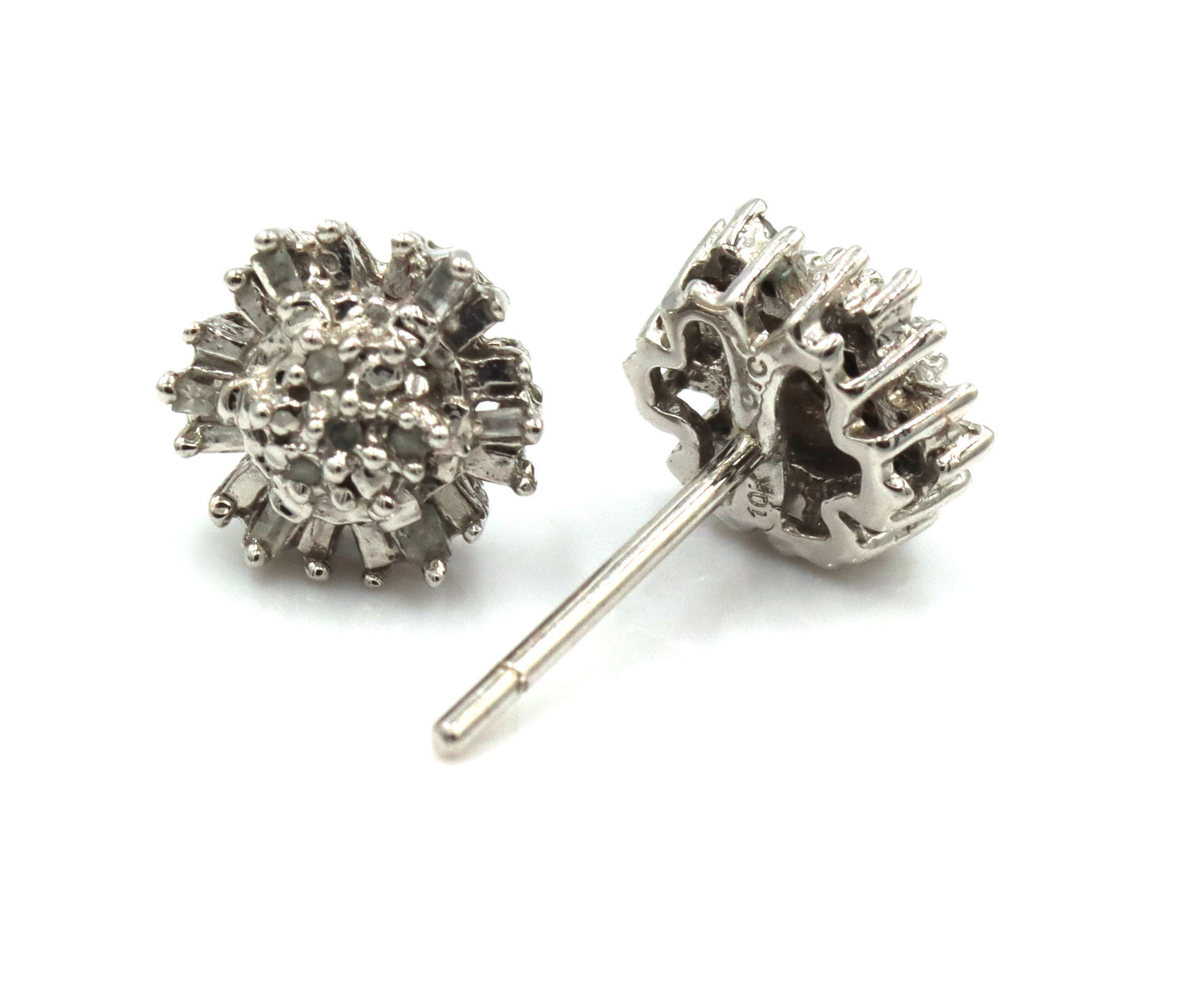 10kt White gold diamond flower style stud earrings