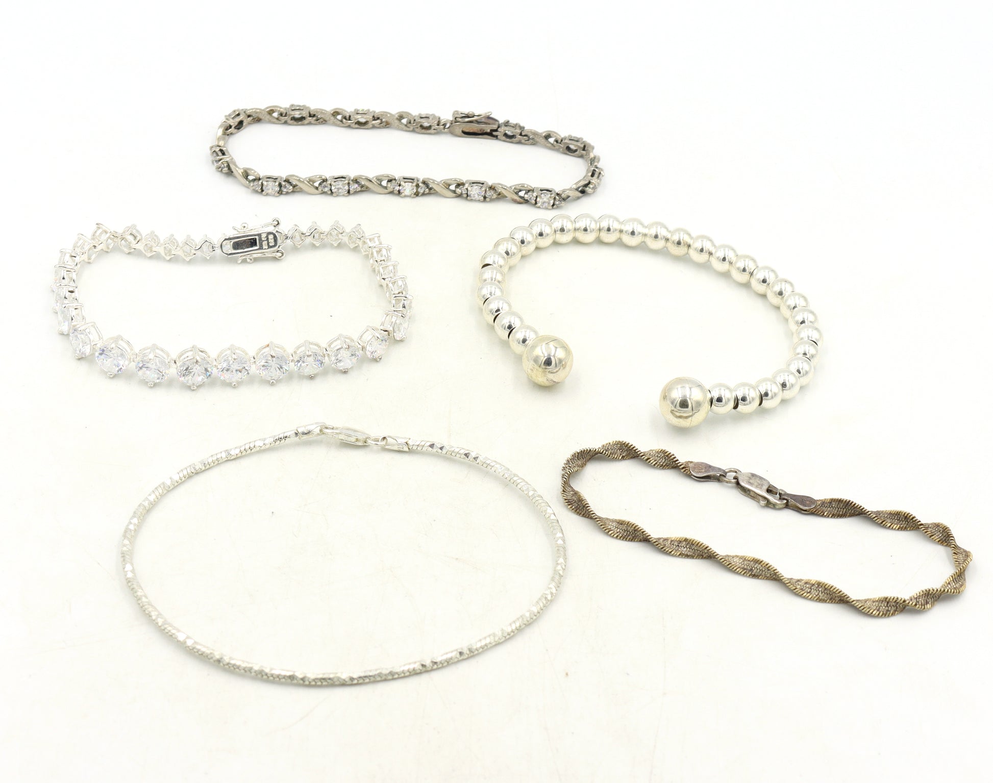 Group lot of 5 vintage 925 sterling silver bracelets