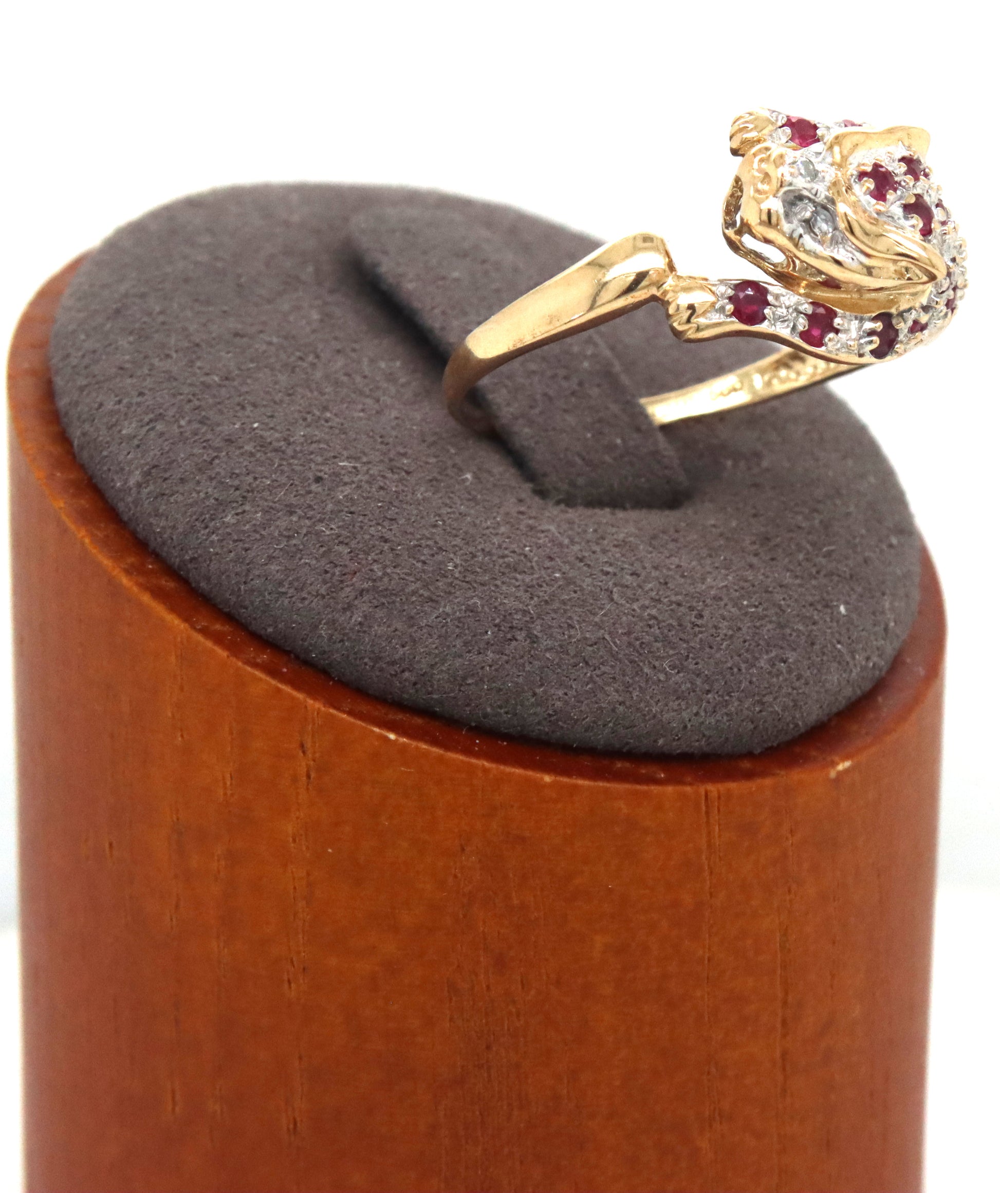 Set of 14kt Yellow gold ruby and diamond panther ring and matching earrings