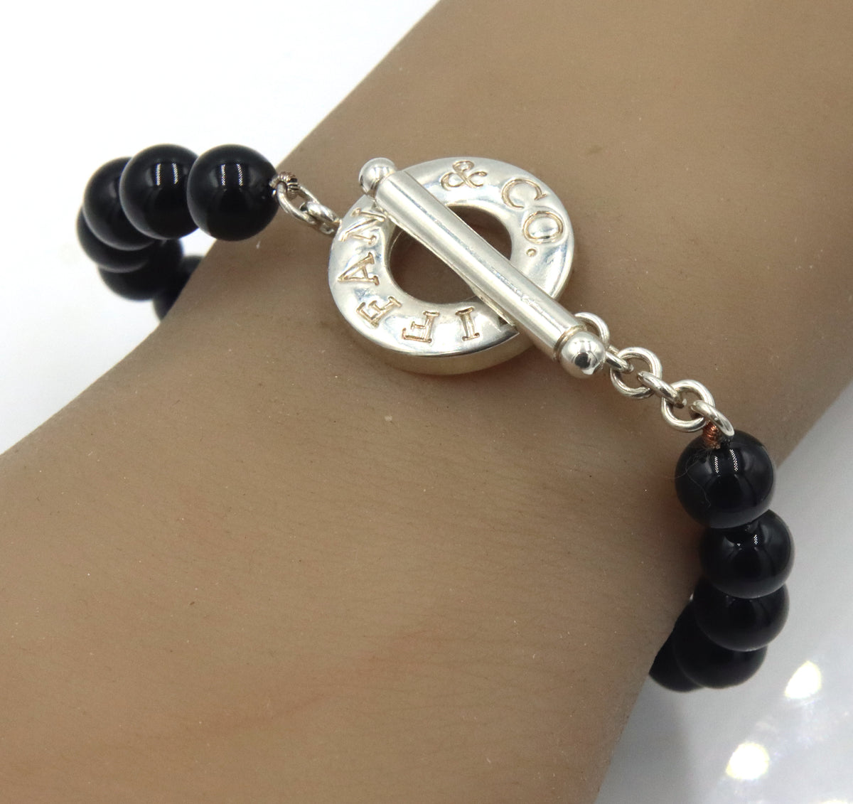 Tiffany & co black onyx beaded bracelet with toggle clasp