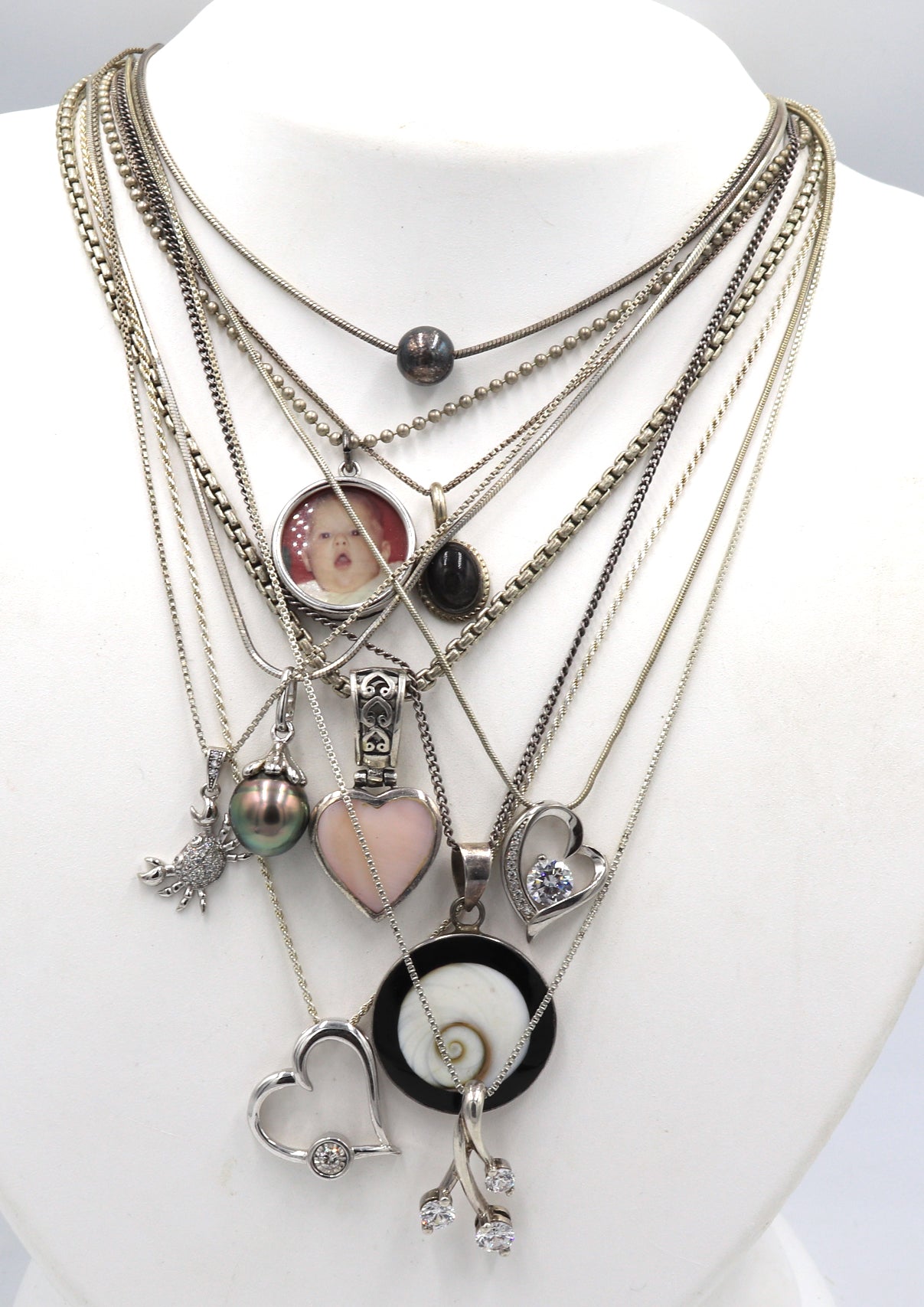 Group lot of 10 Vintage 925 sterling silver necklaces