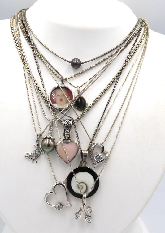 Group lot of 10 Vintage 925 sterling silver necklaces