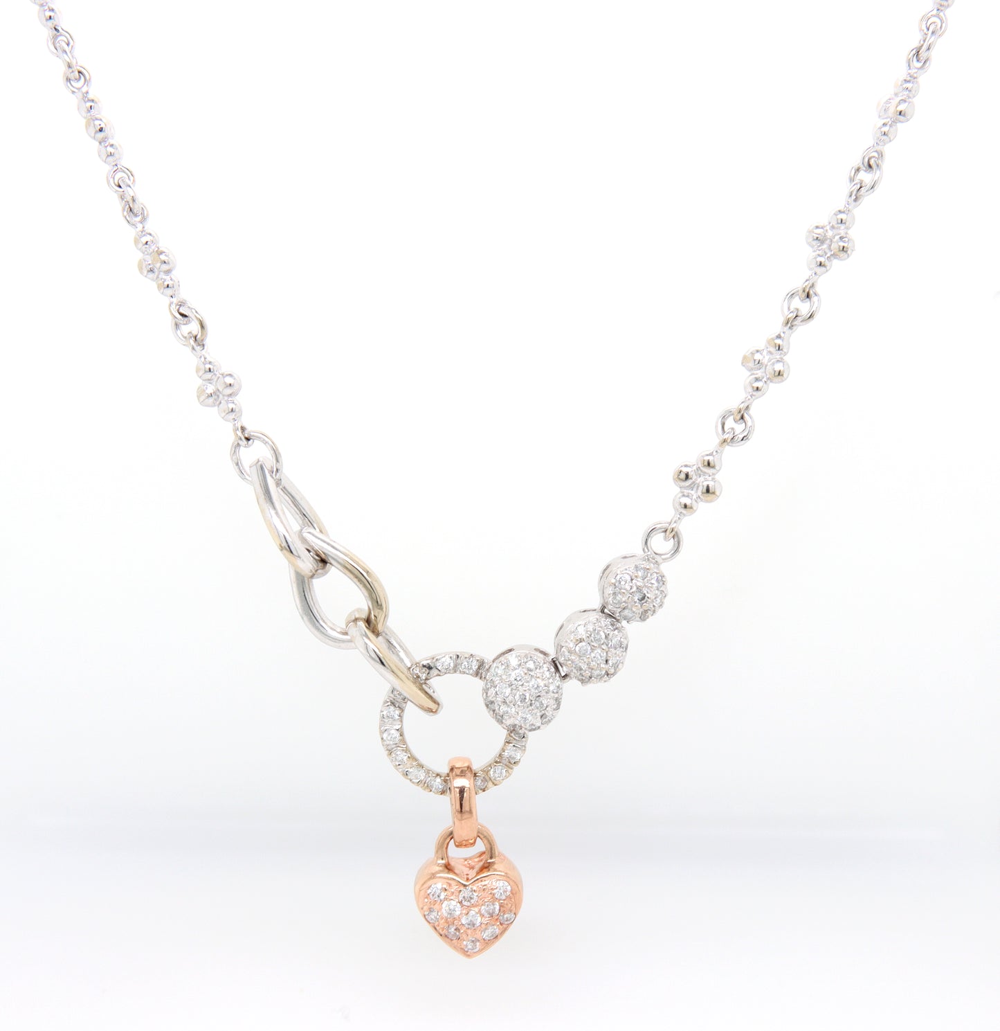14kt White gold pave diamond station necklace
