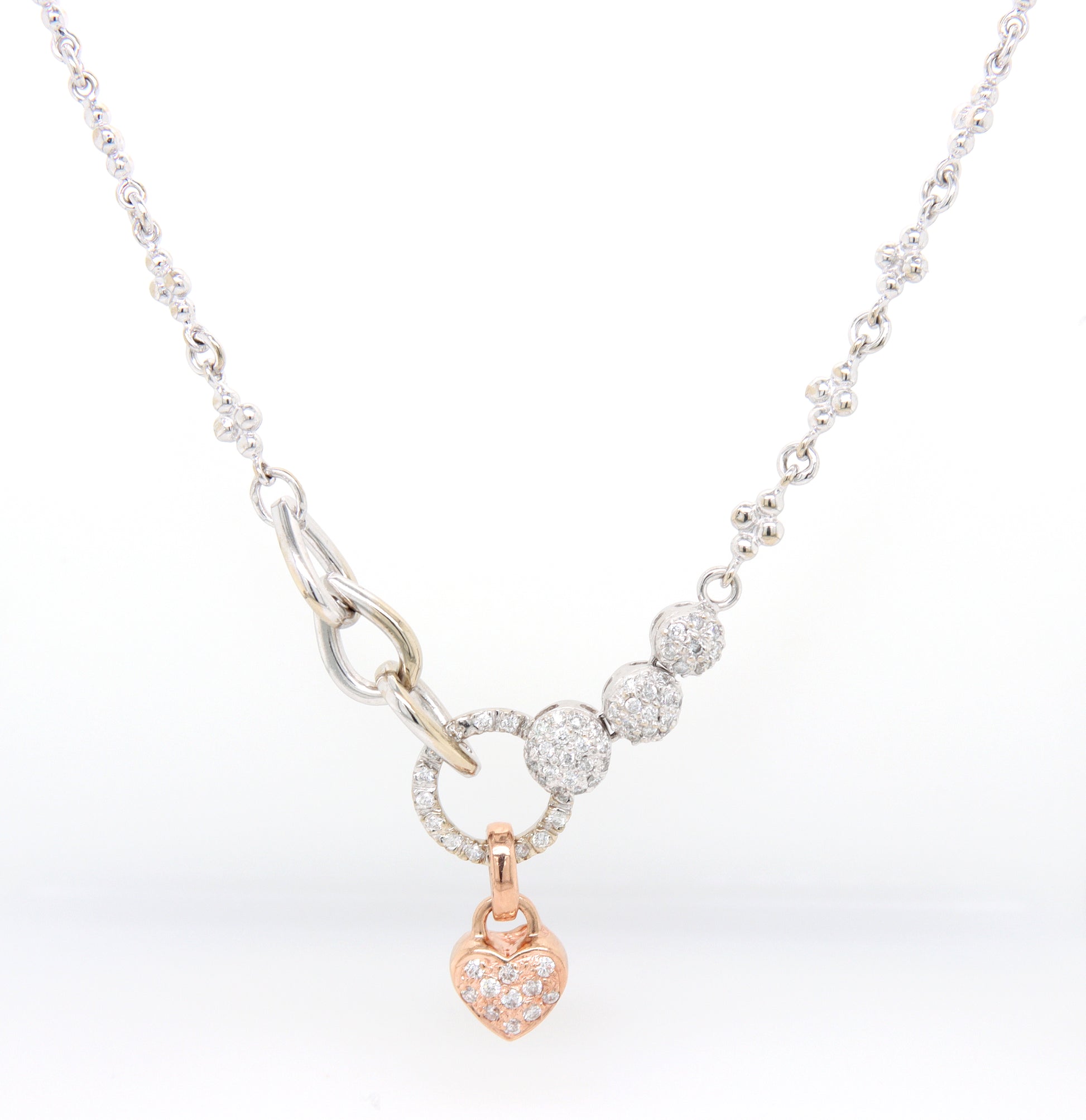 14kt White gold pave diamond station necklace