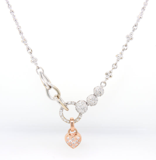 14kt White gold pave diamond station necklace