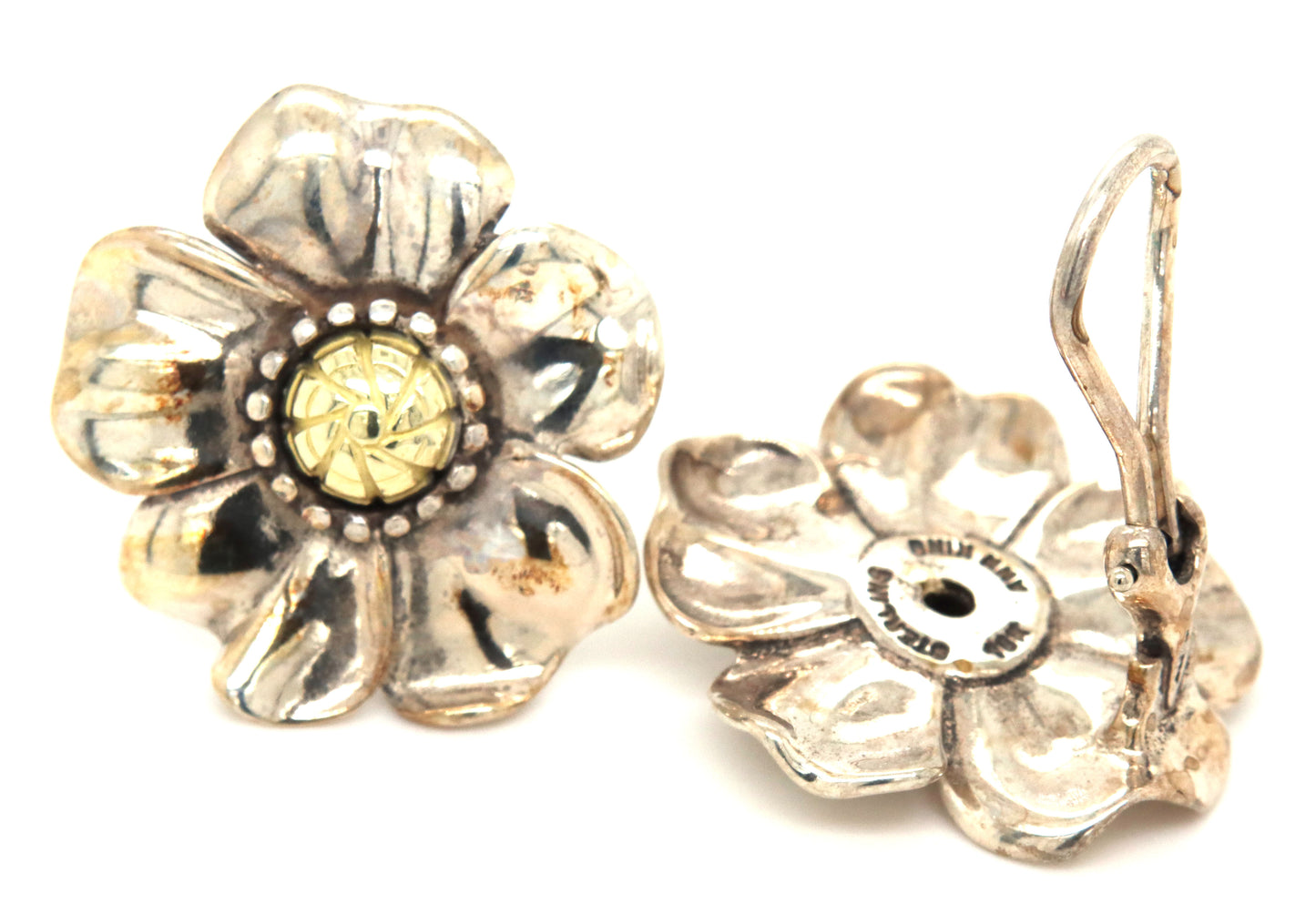 925 Sterling silver and 18kt flower earrings