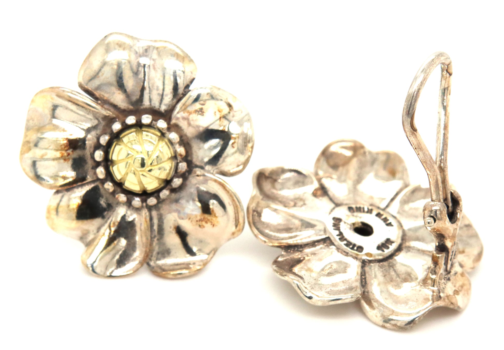 925 Sterling silver and 18kt flower earrings