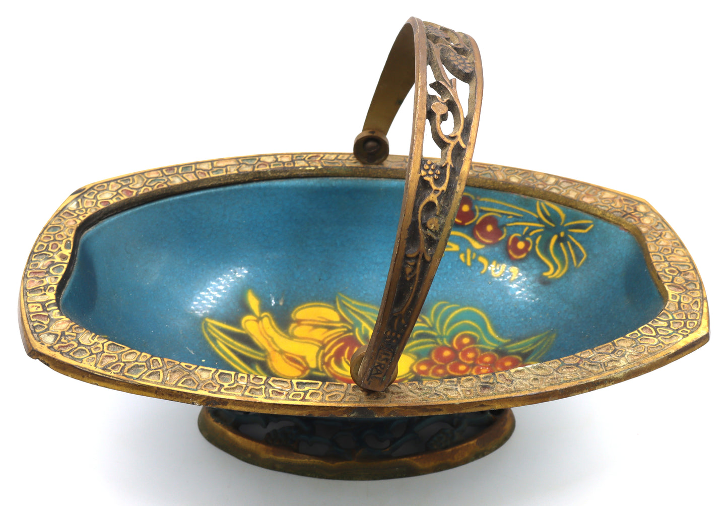 Vintage Judaica brass and Enamel fruit candy dish with handle