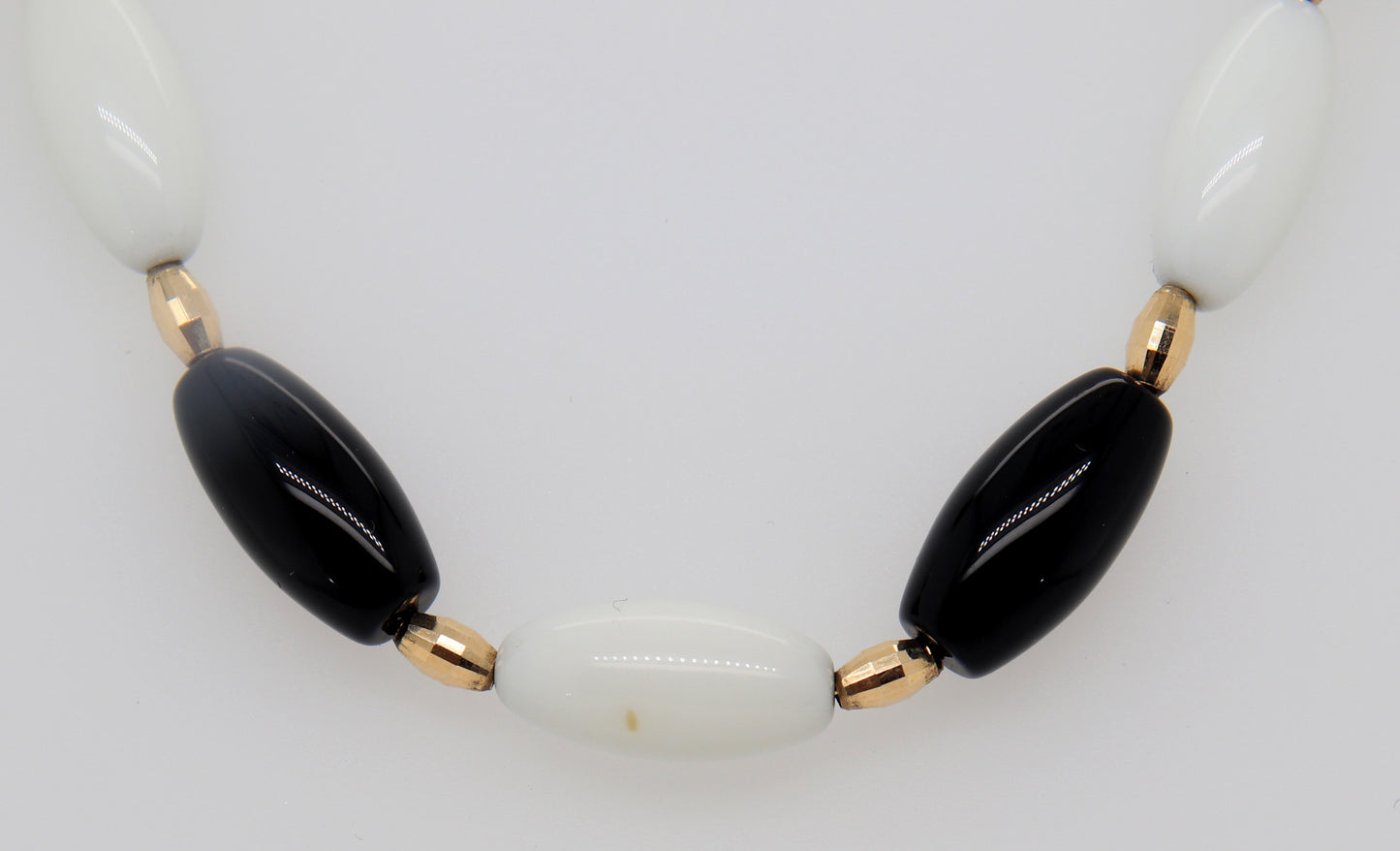 Italian 14KT yellow Gold Black and White Bead Necklace