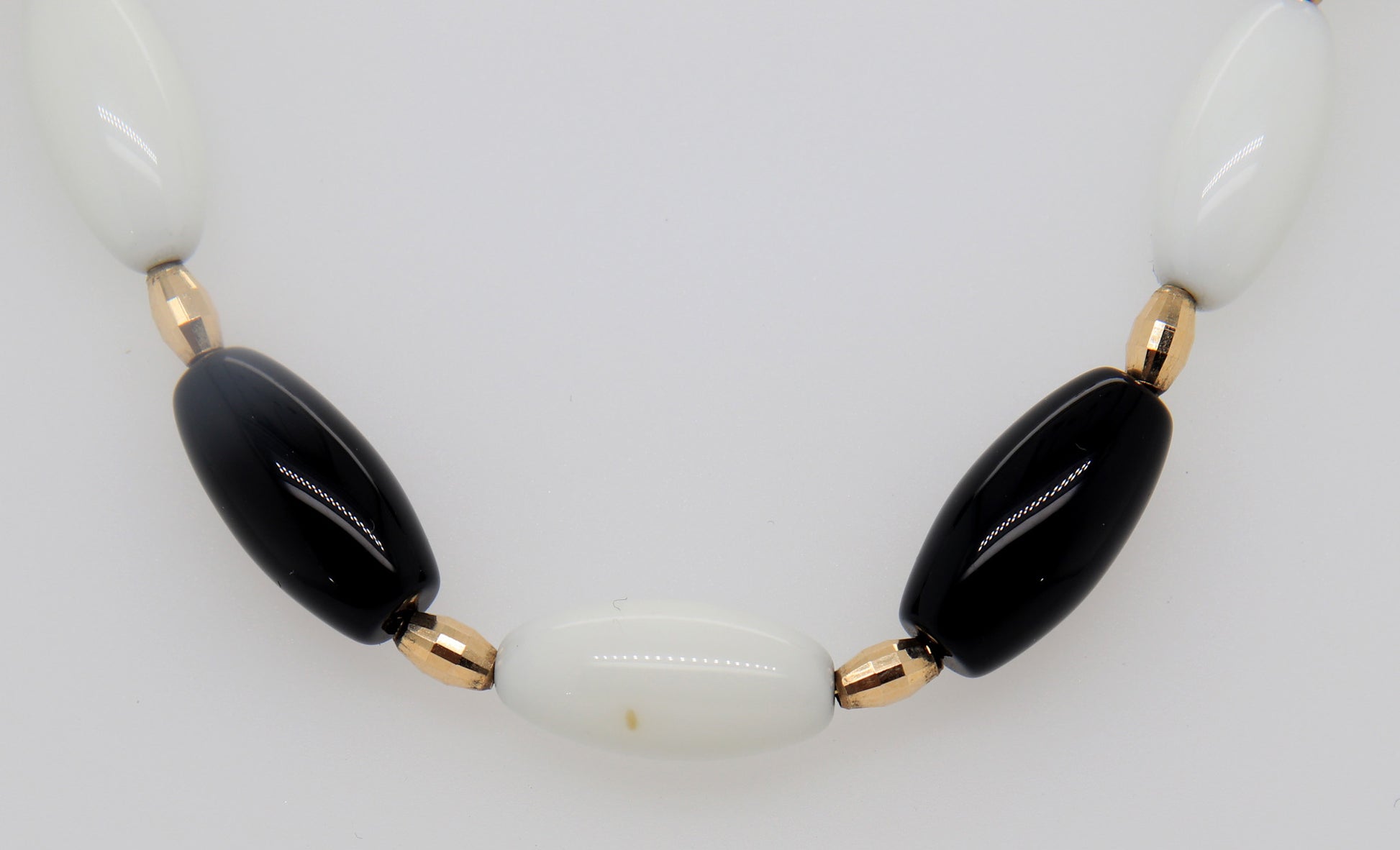 Italian 14KT yellow Gold Black and White Bead Necklace