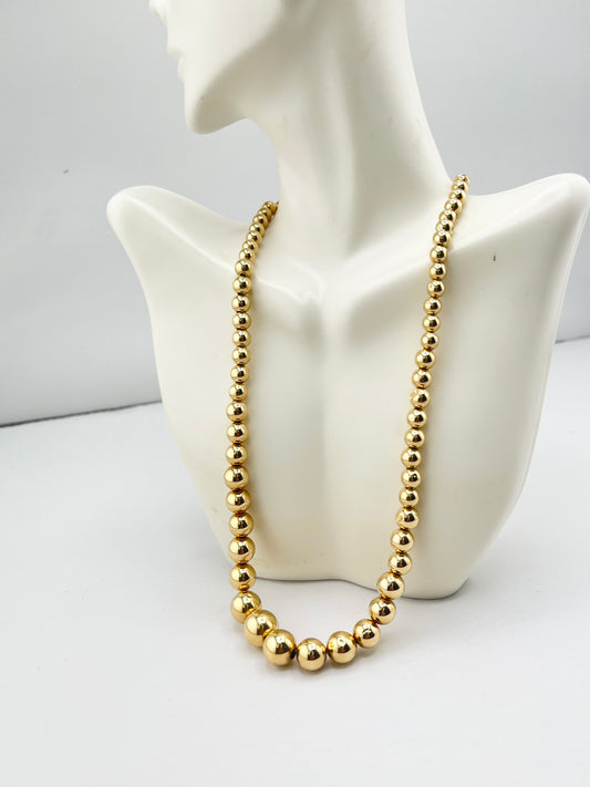 14KT Yellow Gold Gratuated Round Polished Gold Bead Necklace