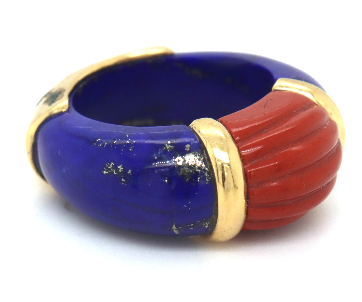 14kt Yellow gold Lapis and Coral ring