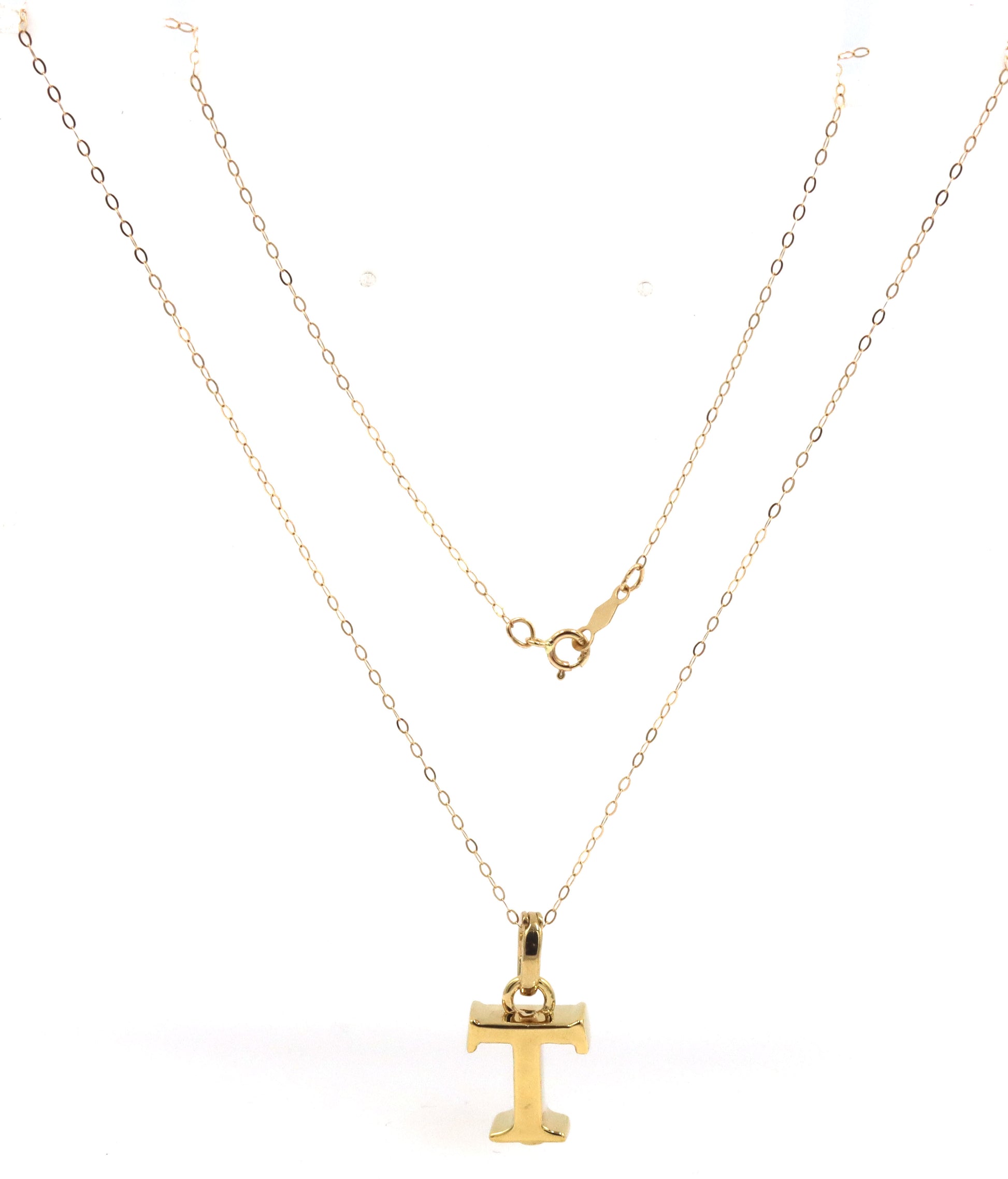 14kt Yellow gold T Charm pendant on chain