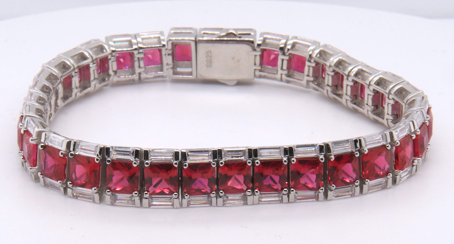 925 Sterling Silver Red Cubic Zirconia Bracelet