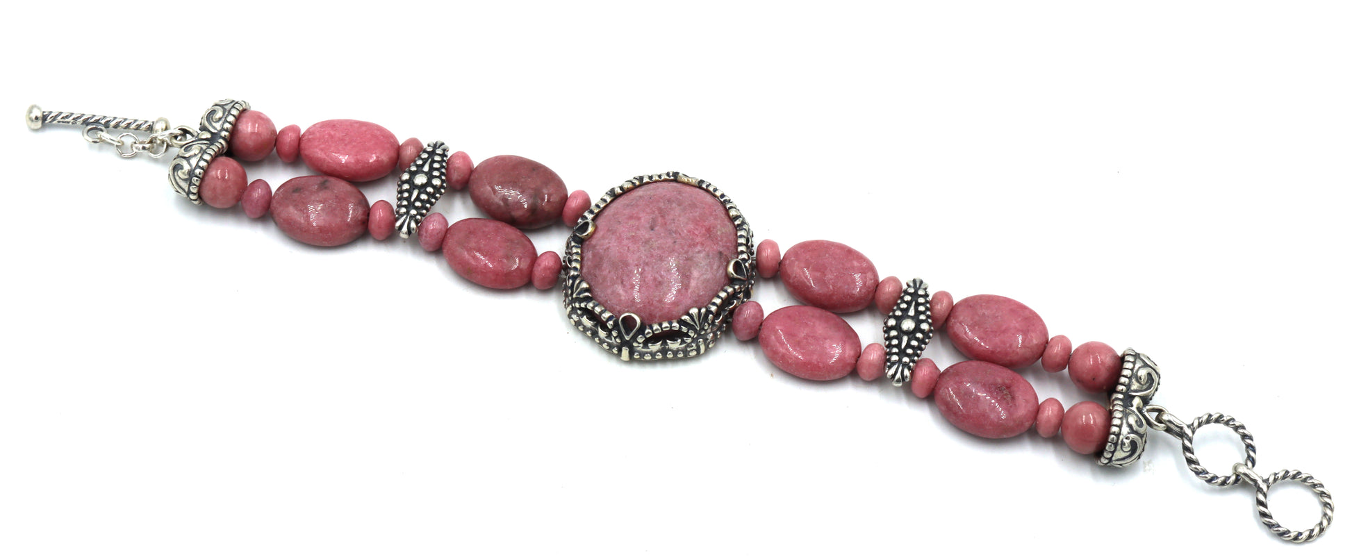 Set of Carolyn Pollack southwest sterling silver pink Rhodonite pendant necklace with matching brace