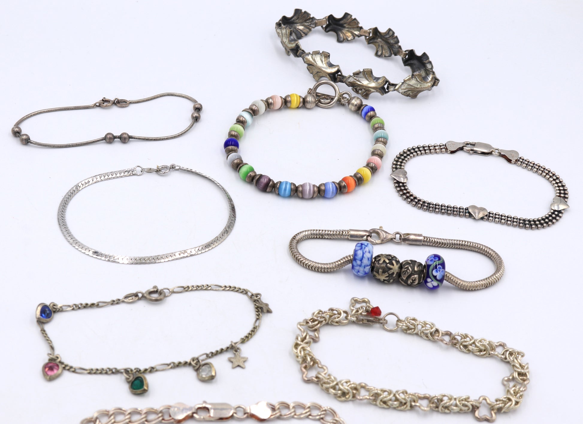 Group lot of 9 Vintage 925 sterling silver bracelets