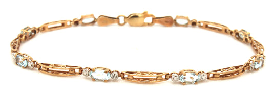 10kt Yellow gold blue topaz link bracelet