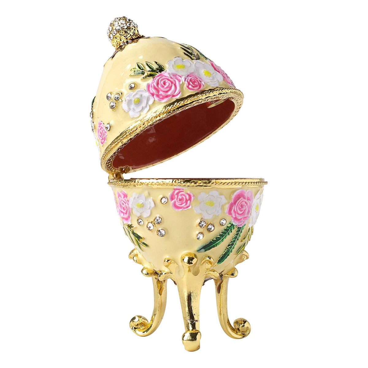 Hand-Painted Vintage-Style Fabergé Egg Trinket Box with Rich Enamel & Sparkling Rhinestones – 4”