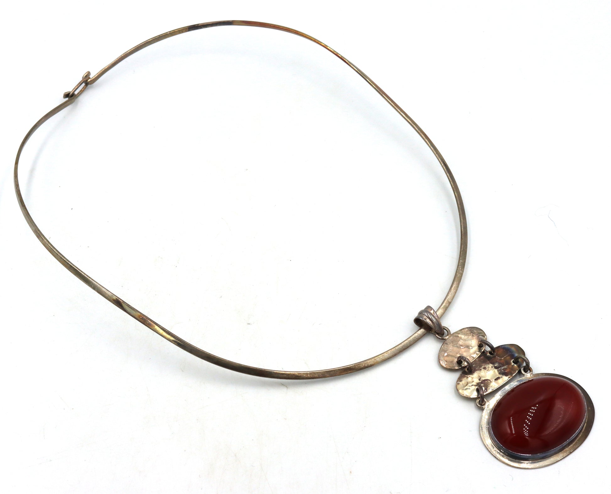 Vintage 925 sterling silver Mexico signed Coral pendant collar necklace