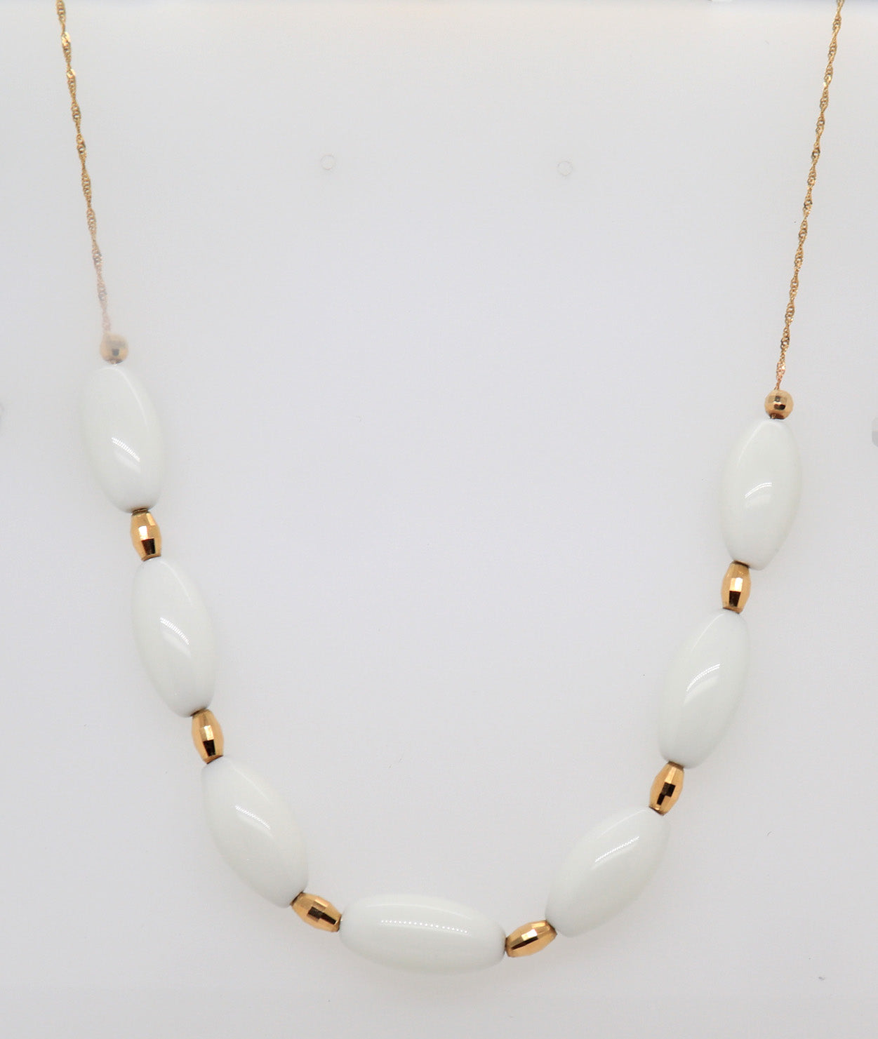 Italian 14KT Yellow Gold White Beads Necklace