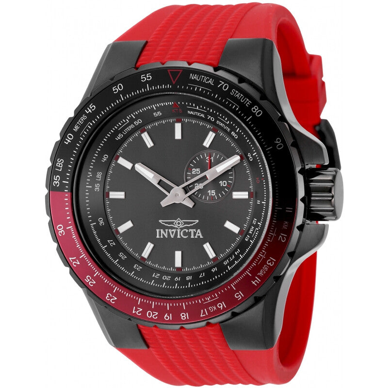 Invicta Aviator Men's Quartz Gunmetal Dial Red Silicone Strap Watch